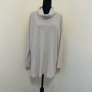 LOFT Cream Long Sleeve Waffle Cowl Neck Knit Tunic XL